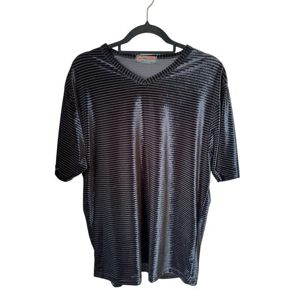*SOLD* VTG 90s Dangerous Willie Velour Ribbed Stretch Black V-Neck Shirt Size L - Picture 1 of 4